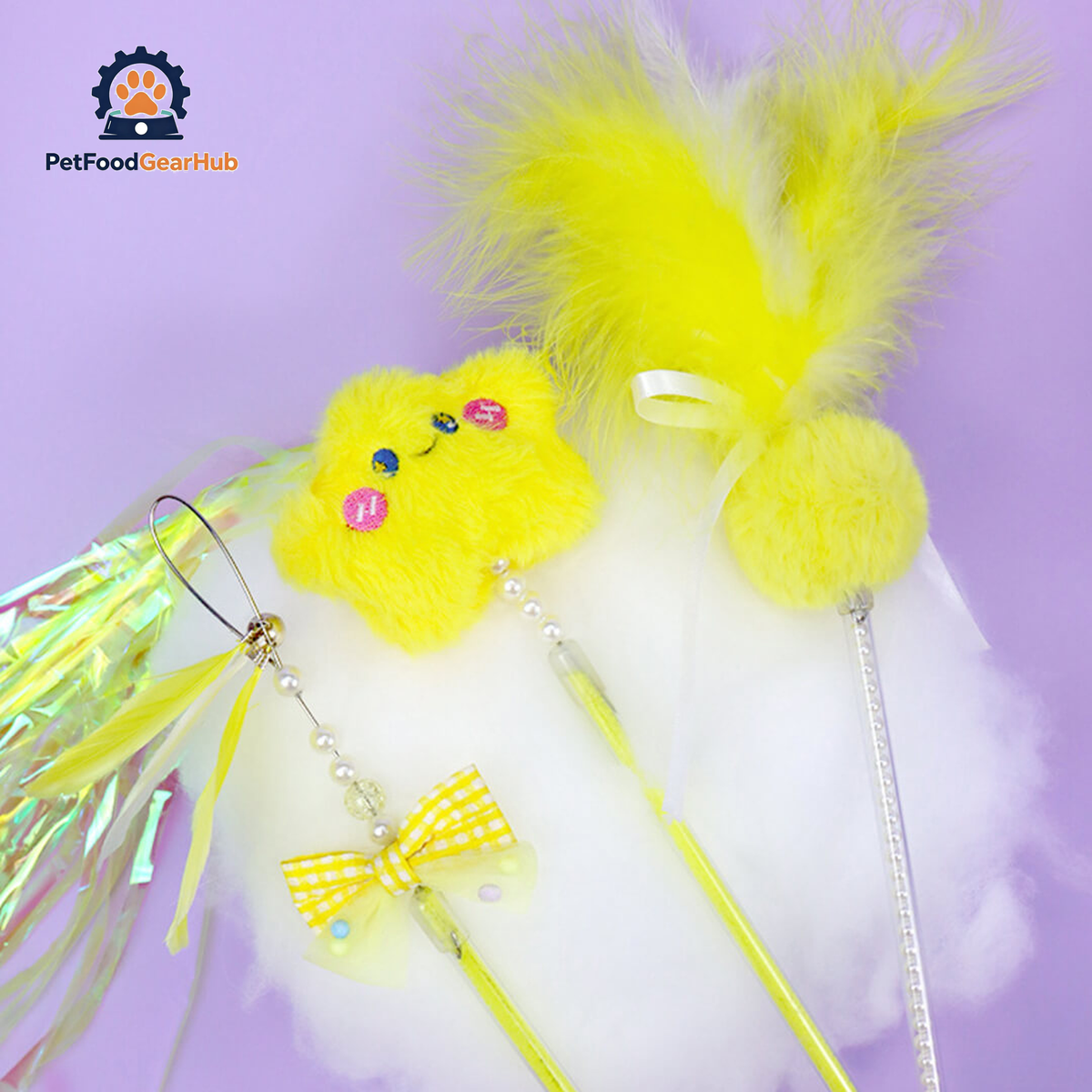 Lucky Star and Feather Ribbon Cat Wand Toys | Cat Teasers | PetFoodGearHub