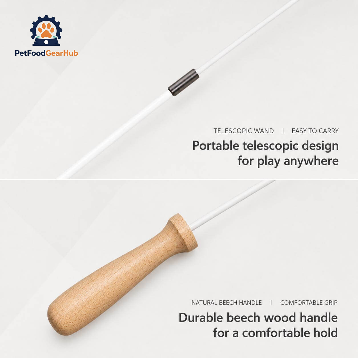 Telescopic Cat Teaser Wand with Beech Wood Handle | Cat Wand Toys | PetFoodGearHub