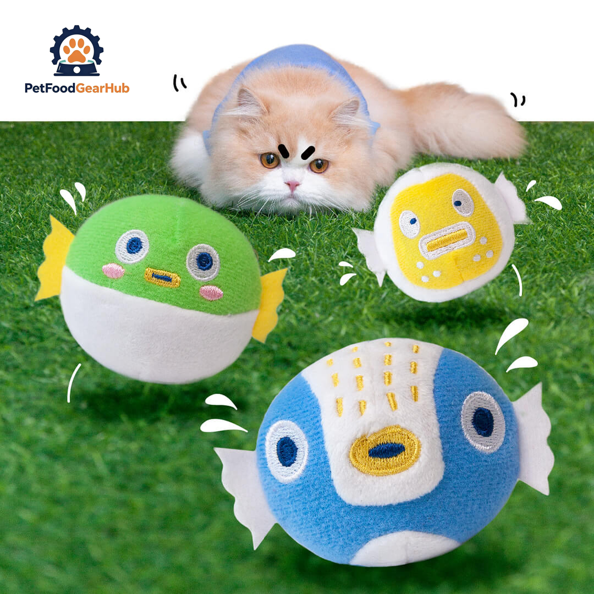 Cat Playing with Pufferfish Catnip Toys | PetFoodGearHub