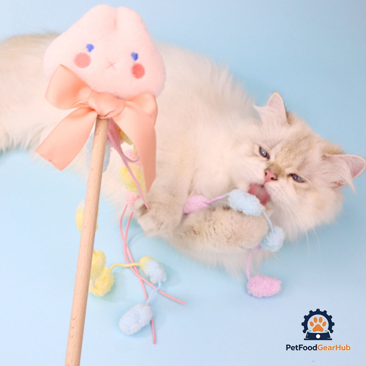 Cat Playing with Bunny Blossom Cat Wand Toy | Cute Cat Toys | PetFoodGearHub
