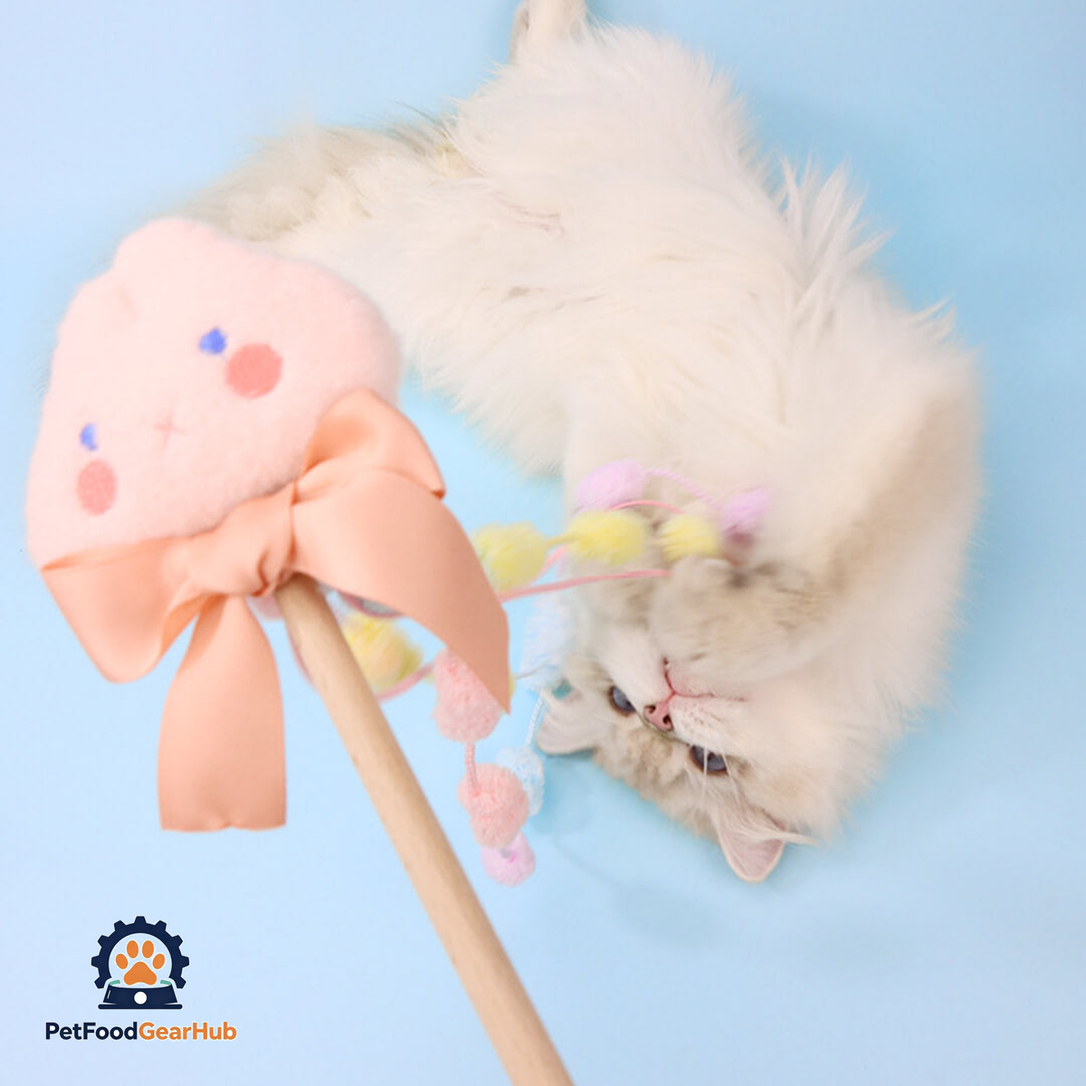 Cat Playing with Bunny Blossom Cat Wand Toy | Cute Cat Toys | PetFoodGearHub
