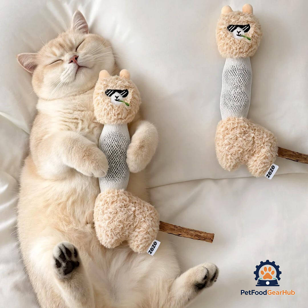 Sleeping Cat Cuddling an Alpaca Silvervine Cat Toy | Soft Cat Toys | PetFoodGearHub