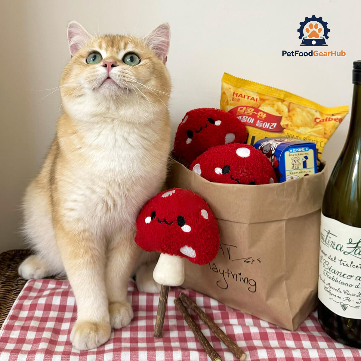 Cat with Cute Mushroom Silvervine Cat Chew Toy | PetFoodGearHub