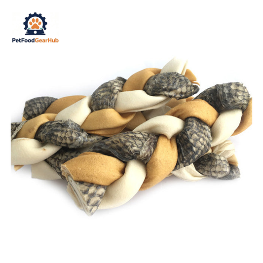 PFGH LS-08 US Rawhide and Tilapia Braid Dog Chews – Wholesale Dog Treats product image by PetFoodGearHub